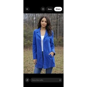 Misook Women's Longline Blazer Jacket Cotton Stretch Blue Size XS